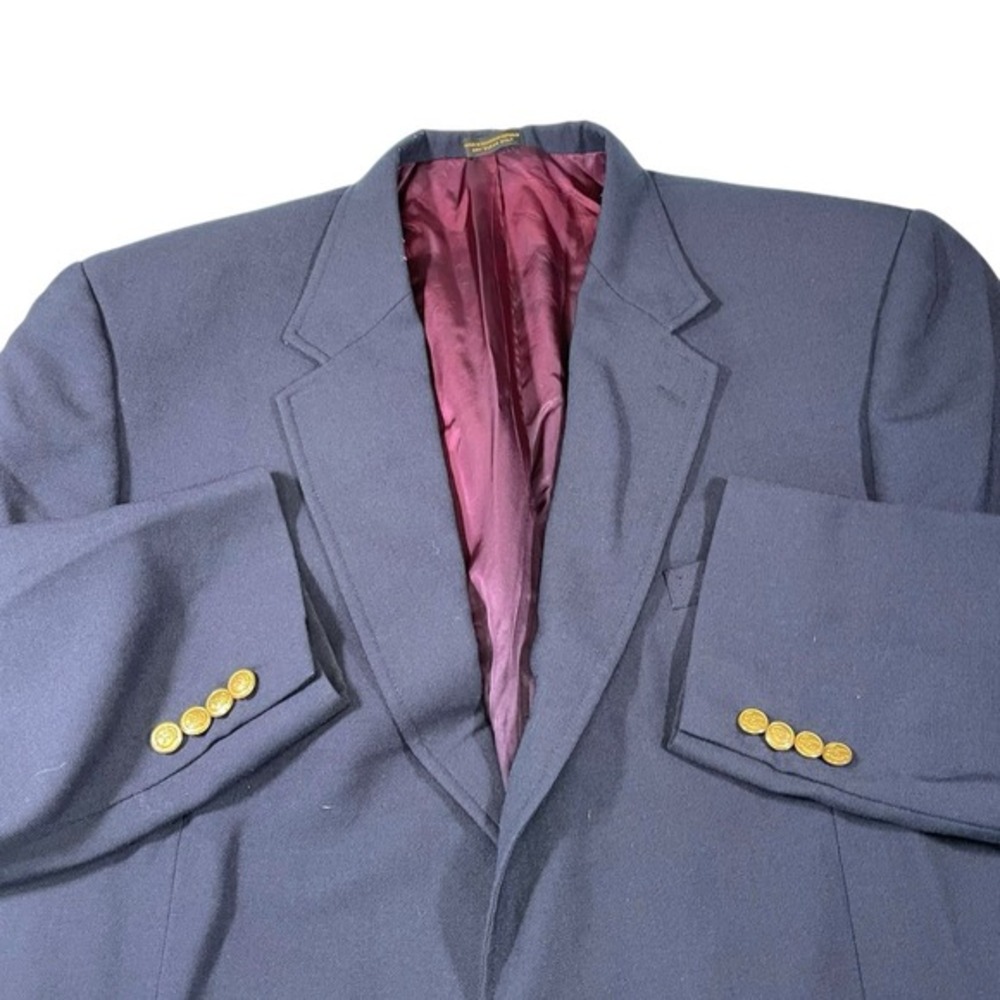 Andhurst 46L Navy Blue Blazer Gold Crest Buttons Wool Blend Preppy Dark Academia